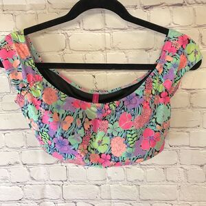 Victoria's Secret Swim Top Bikini Swimsuit Scrunched Paisley Neon Coral Gold S